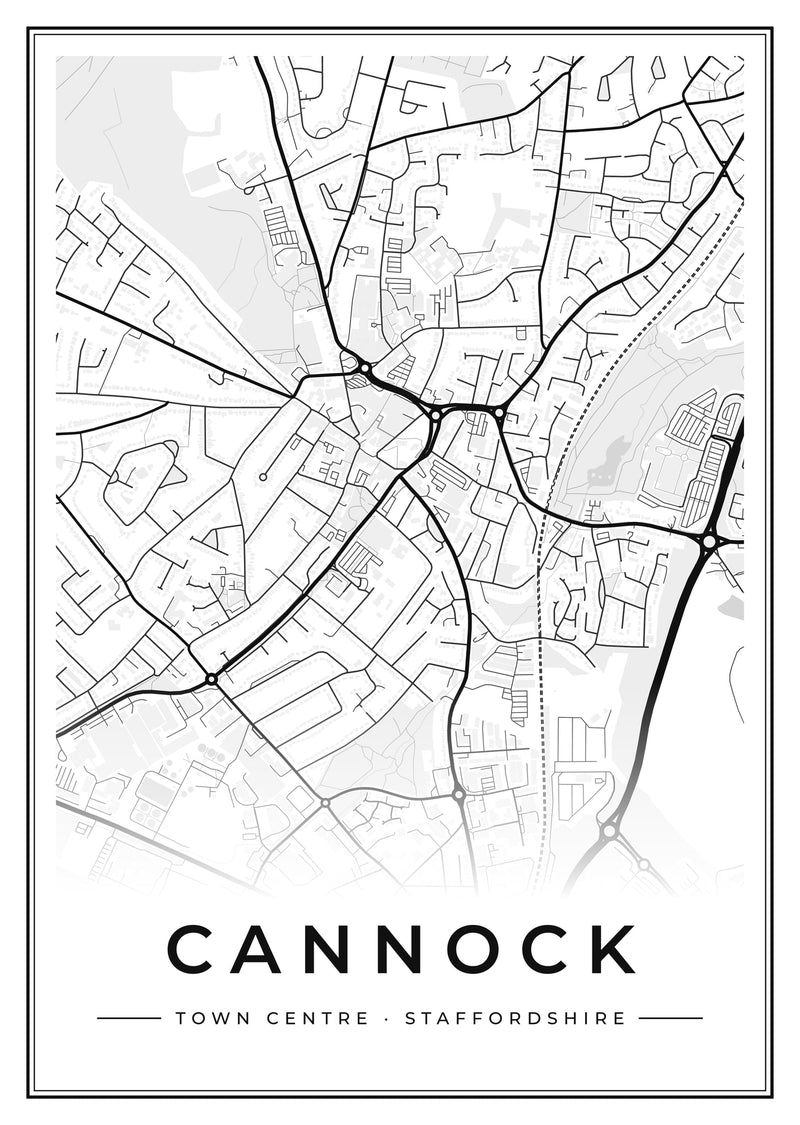 Cannock Town Centre Street Map Poster