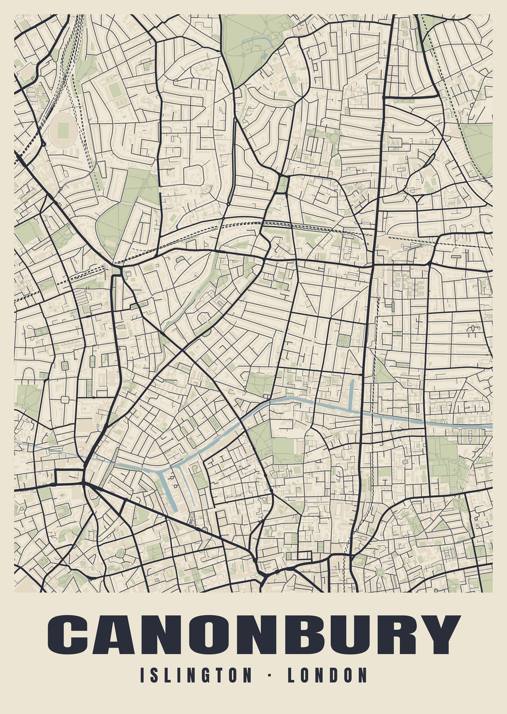 Heritage street map poster of Canonbury, Islington, London