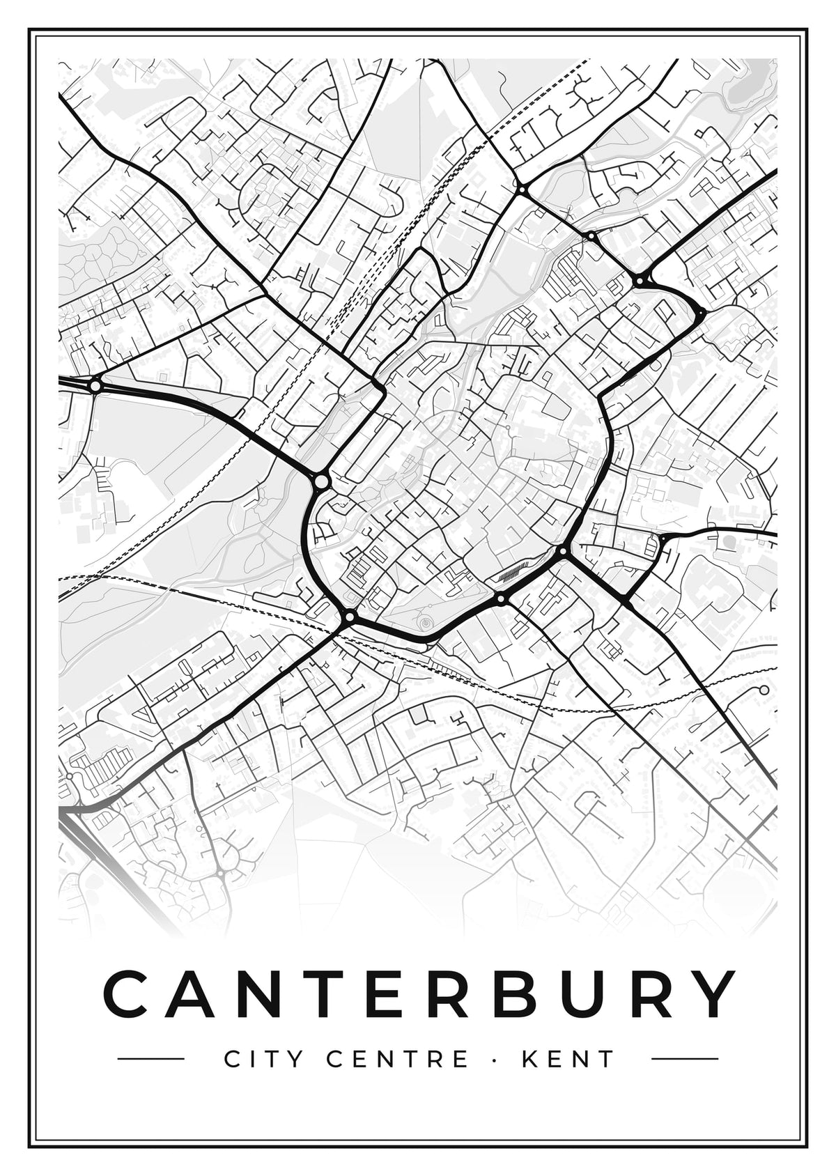 Street map poster of Canterbury city centre, Kent