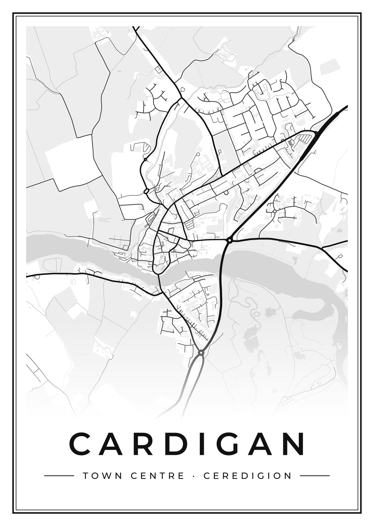 Street map poster of Cardigan town centre, Ceredigion