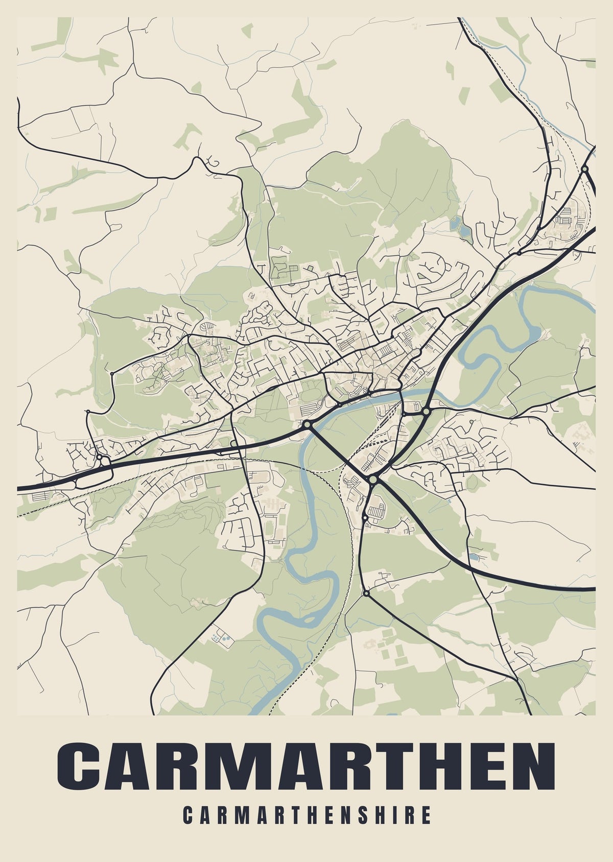Street map poster of Carmarthen, Carmarthenshire