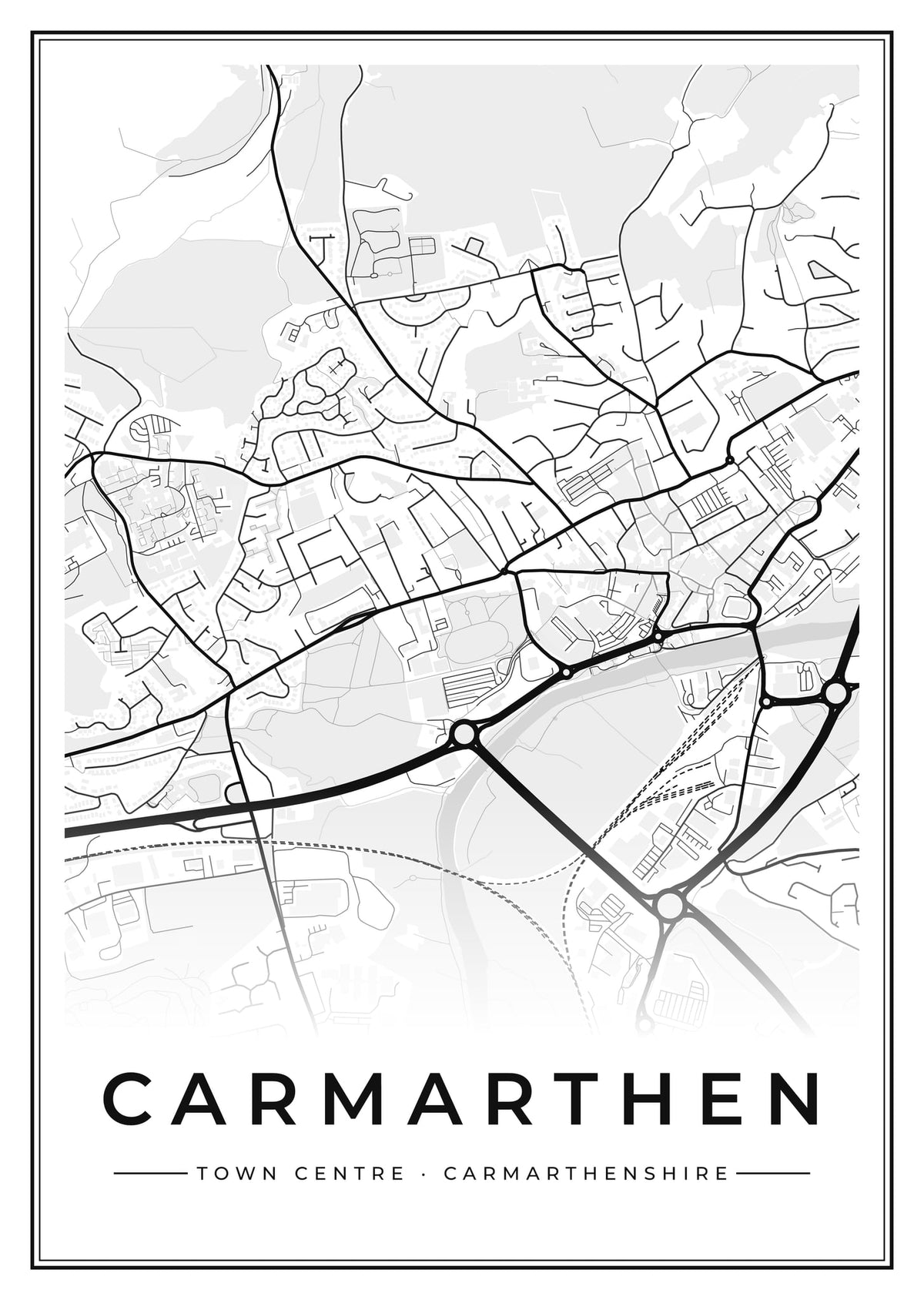 Street map poster of Carmarthen town centre, Carmarthenshire