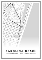 Street map poster of downtown Carolina Beach, North Carolina