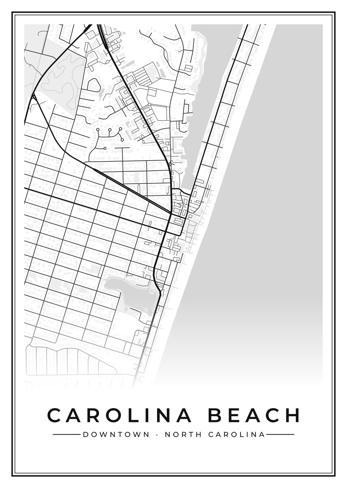 Street map poster of downtown Carolina Beach, North Carolina