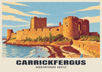 Carrickfergus Castle poster, Retro Railway style