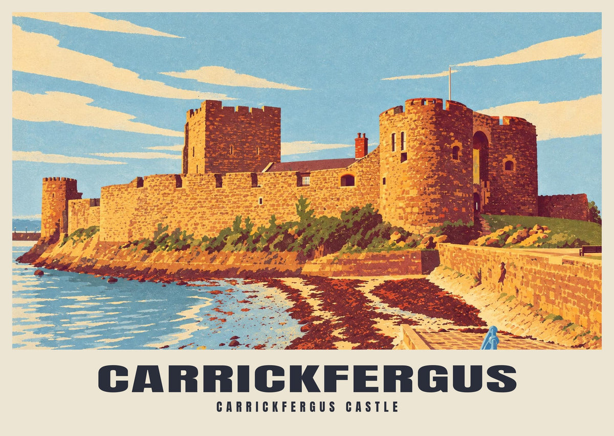 Carrickfergus Castle poster, Retro Railway style