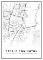 Street map poster of Castle Donington village centre, Leicestershire