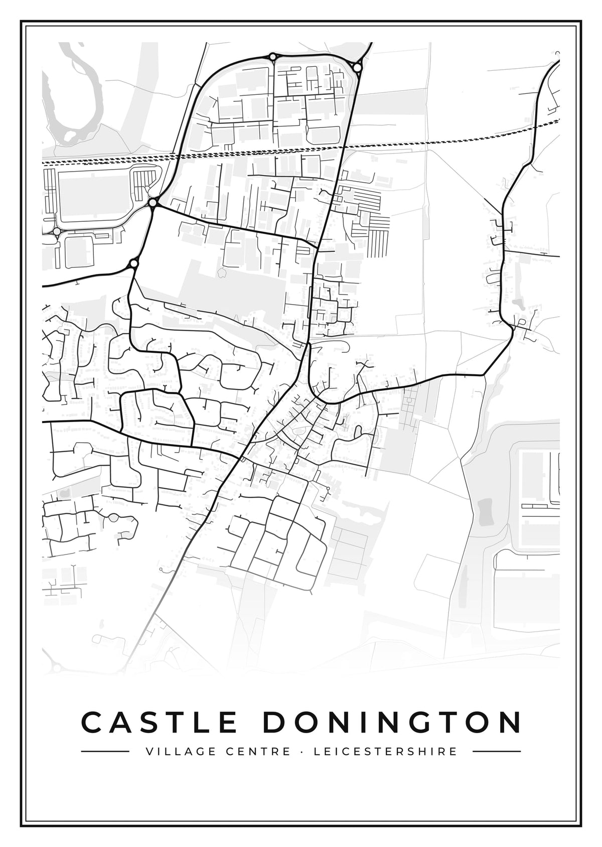 Street map poster of Castle Donington village centre, Leicestershire