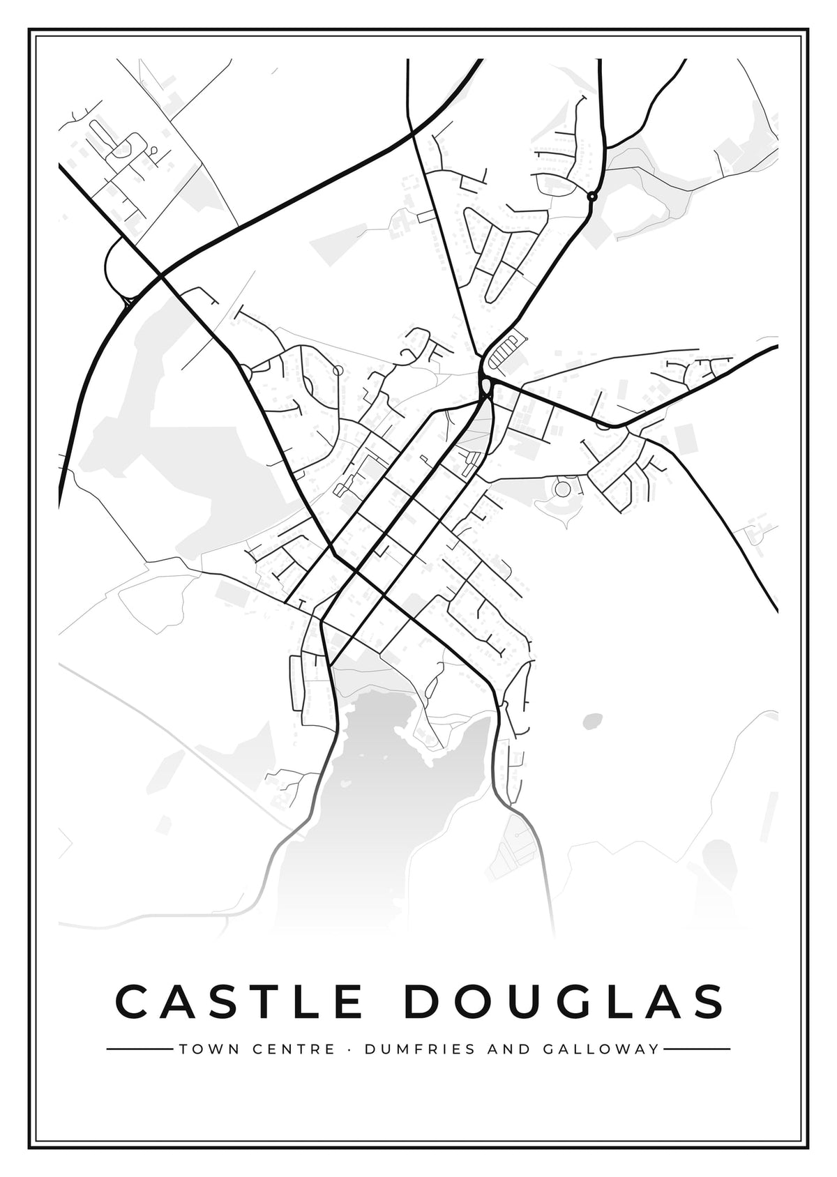 Street map poster of Castle Douglas town centre, Dumfries and Galloway