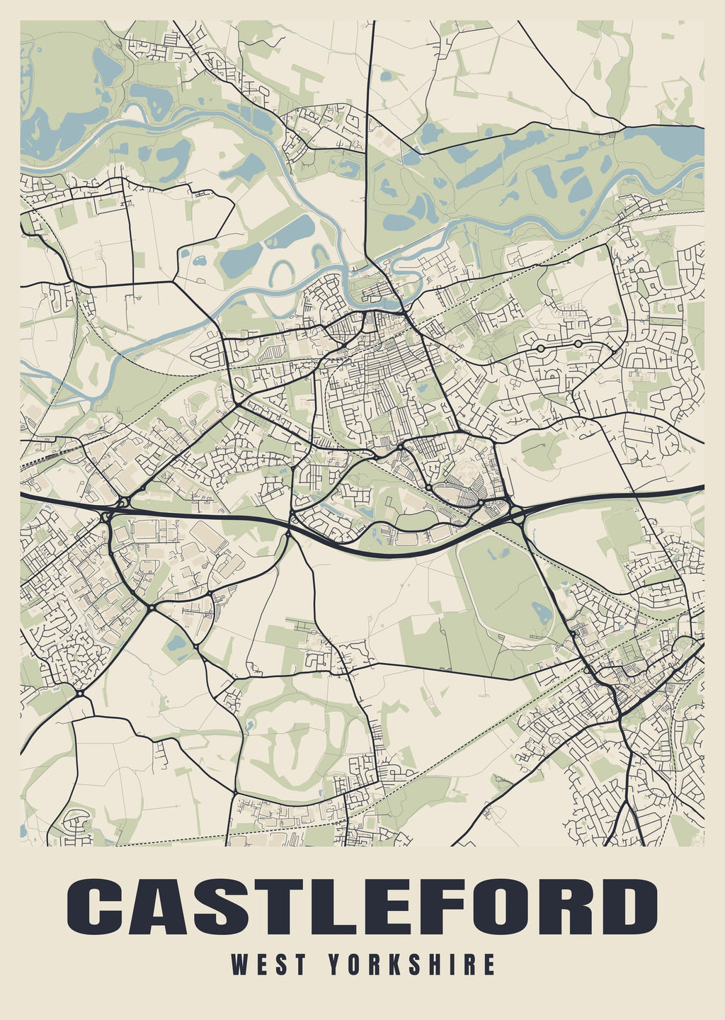 Street map poster of Castleford, West Yorkshire
