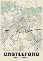 Street map poster of Castleford, West Yorkshire
