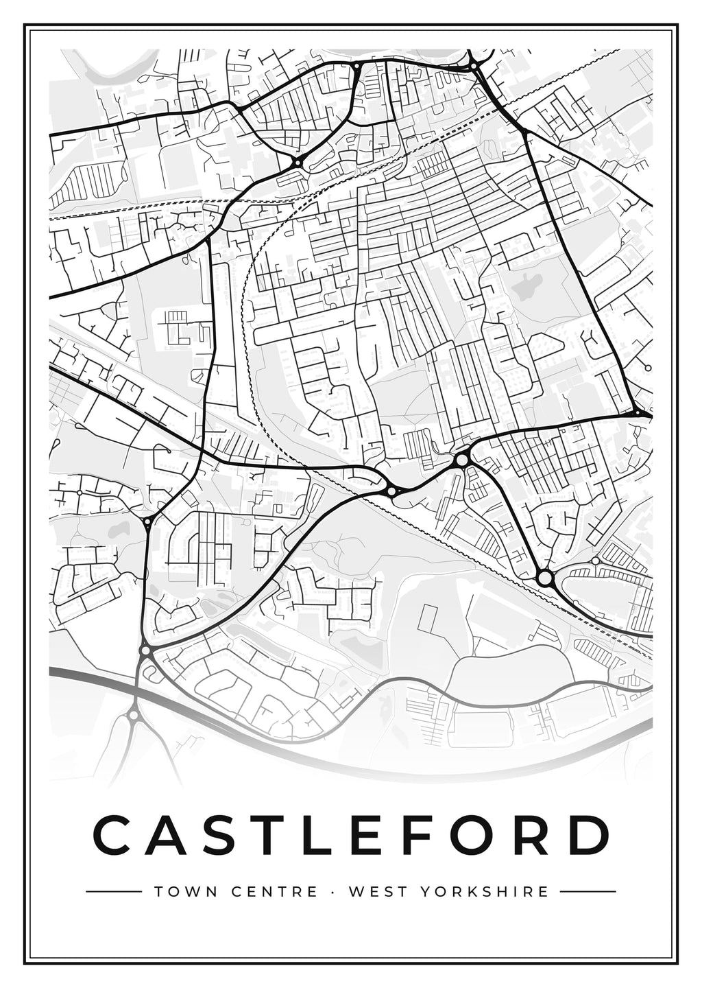 Street map poster of Castleford town centre, West Yorkshire