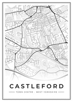 Street map poster of Castleford town centre, West Yorkshire