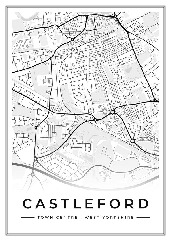 Castleford Town Centre Street Map Poster