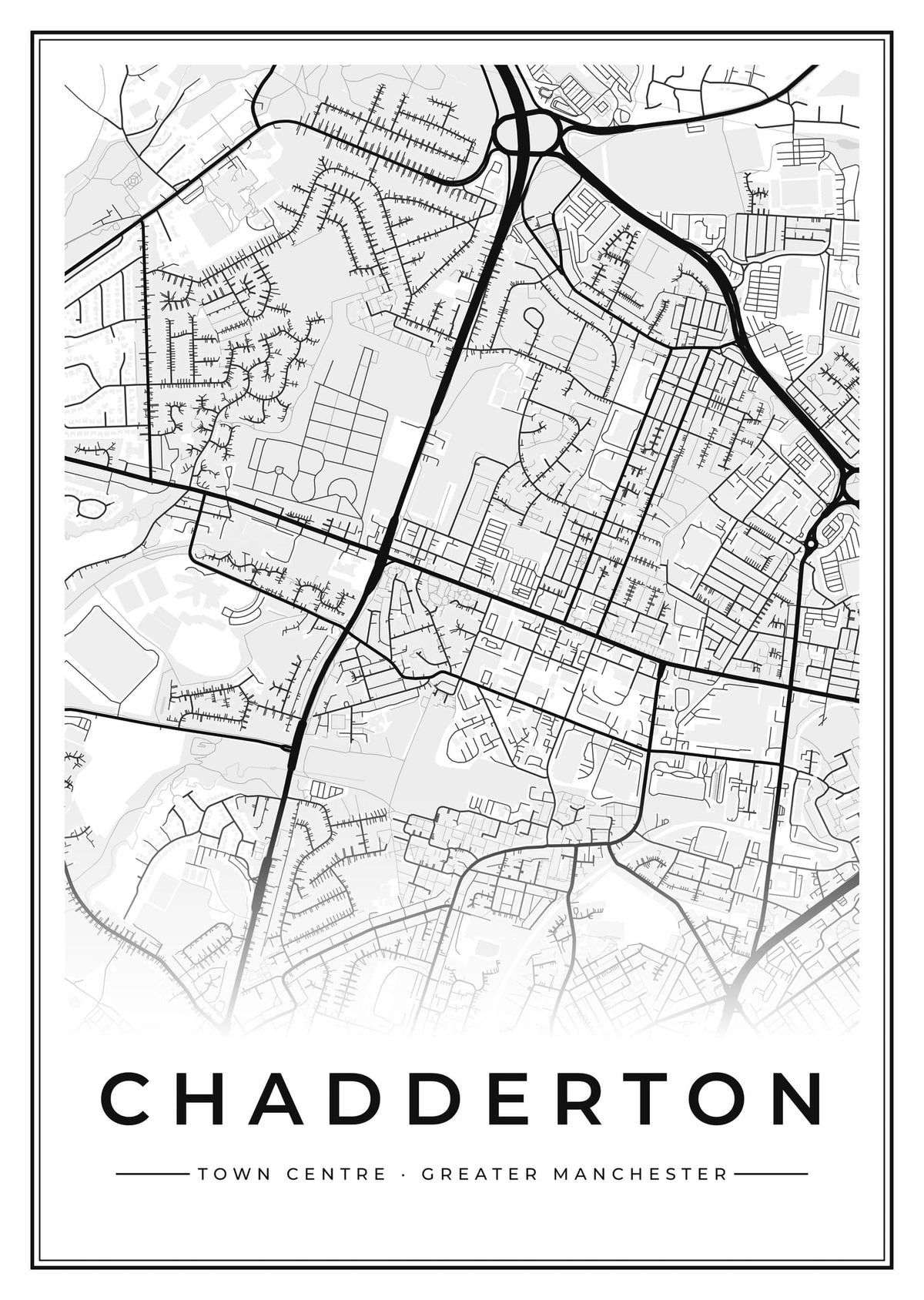 Street map poster of Chadderton town centre, Greater Manchester