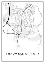 Street map poster of Chadwell St Mary village centre, Essex