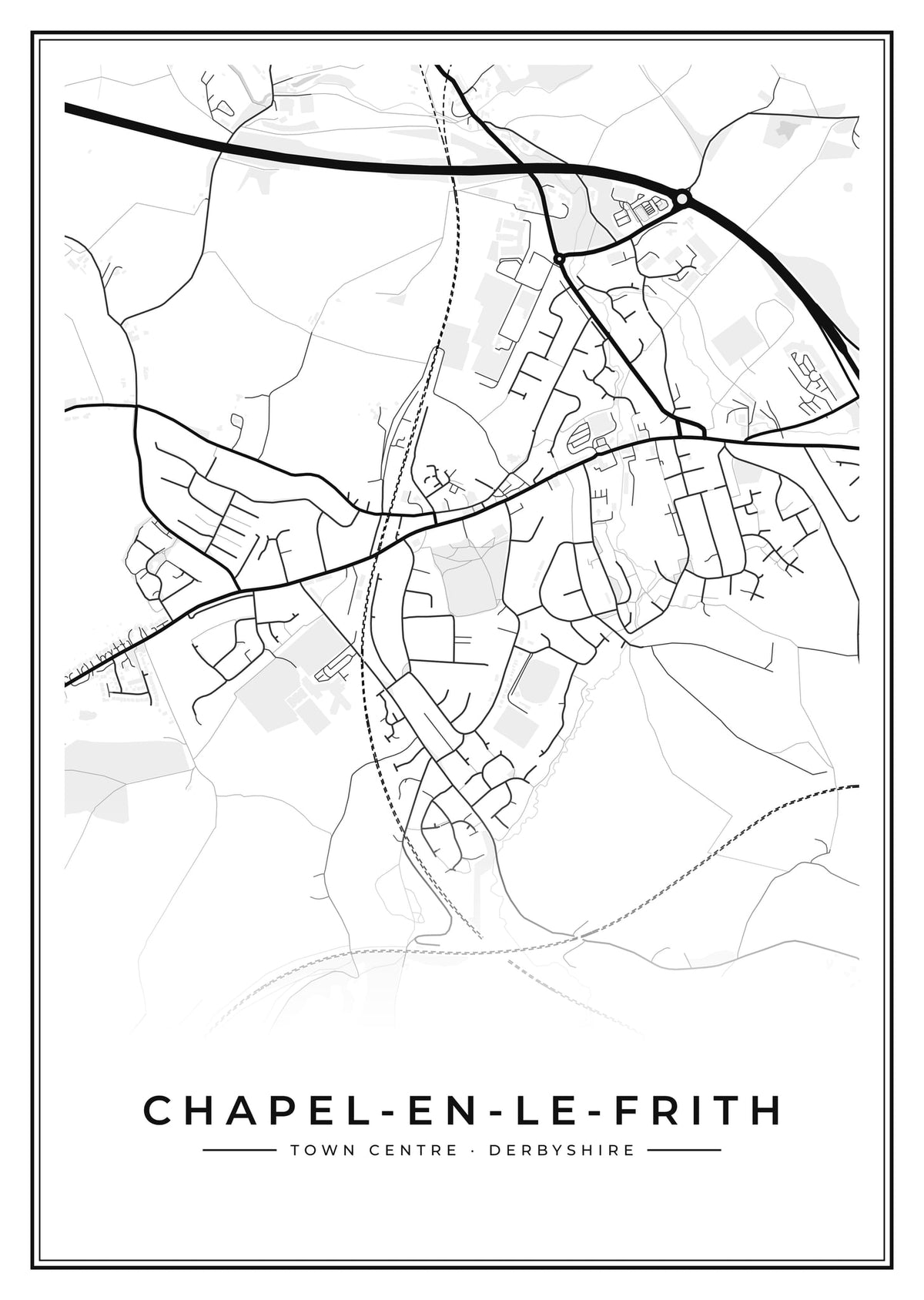Street map poster of Chapel-en-le-Frith town centre, Derbyshire