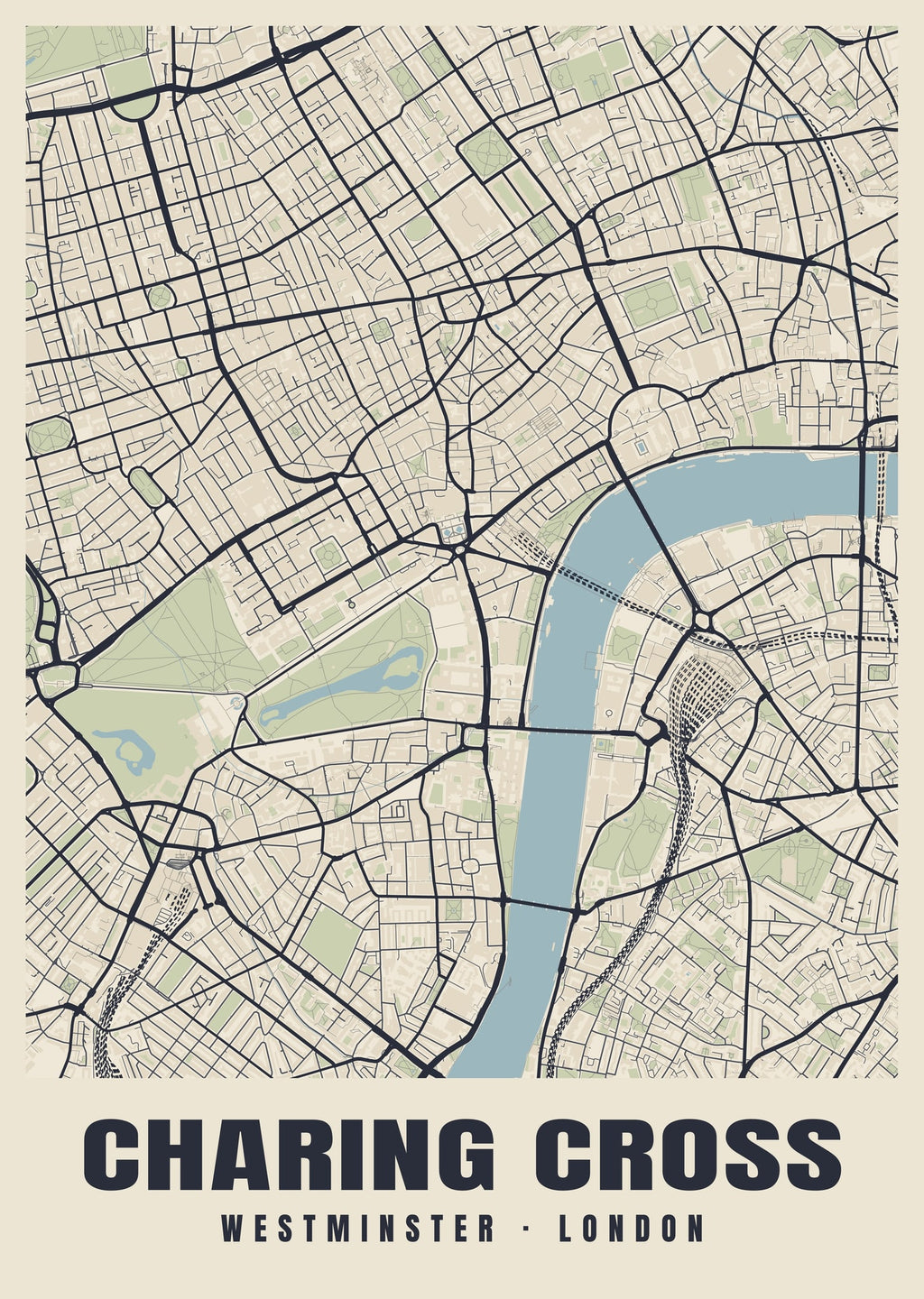 Heritage street map poster of Charing Cross, Westminster, London