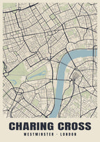 Heritage street map poster of Charing Cross, Westminster, London