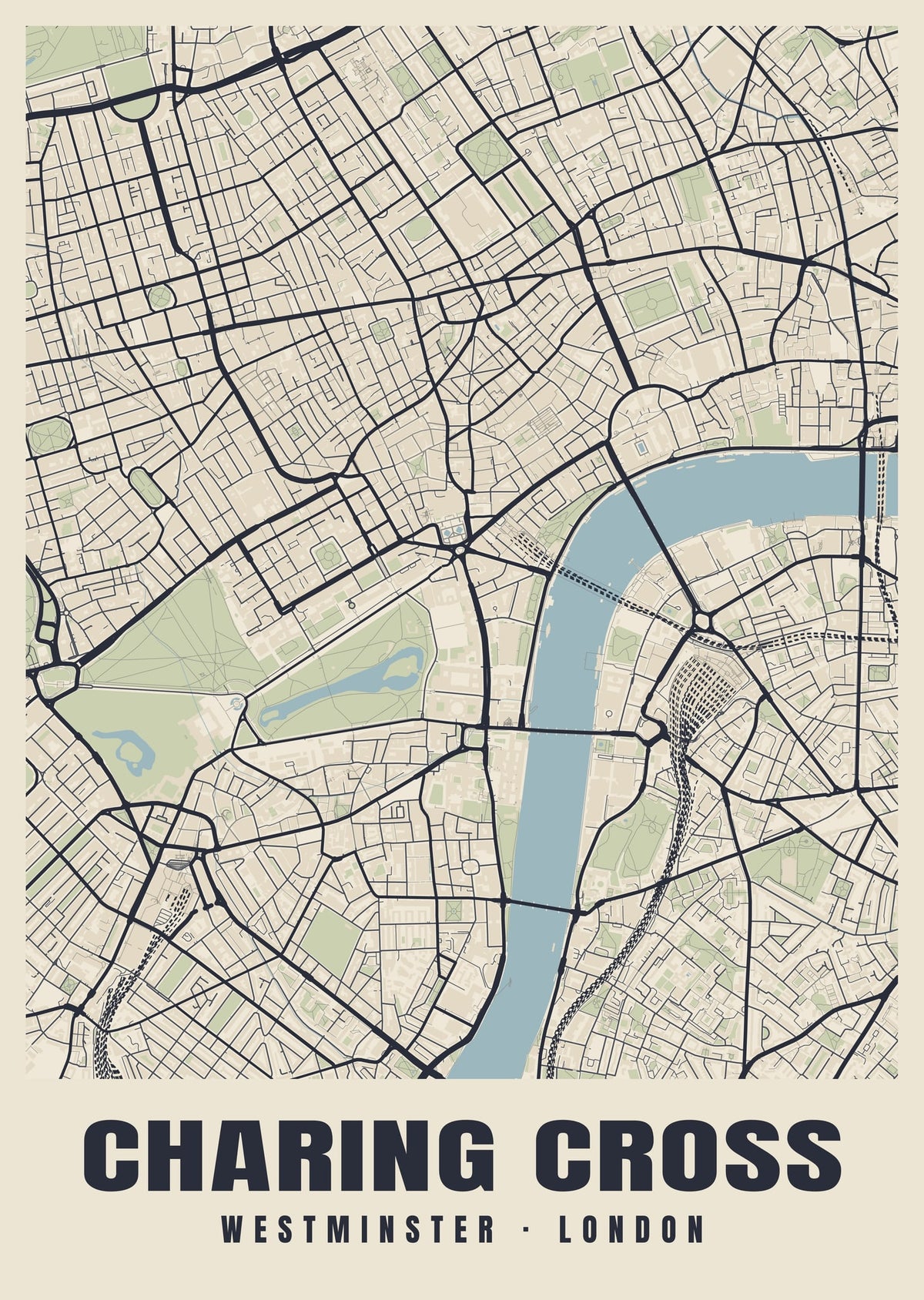 Heritage street map poster of Charing Cross, Westminster, London