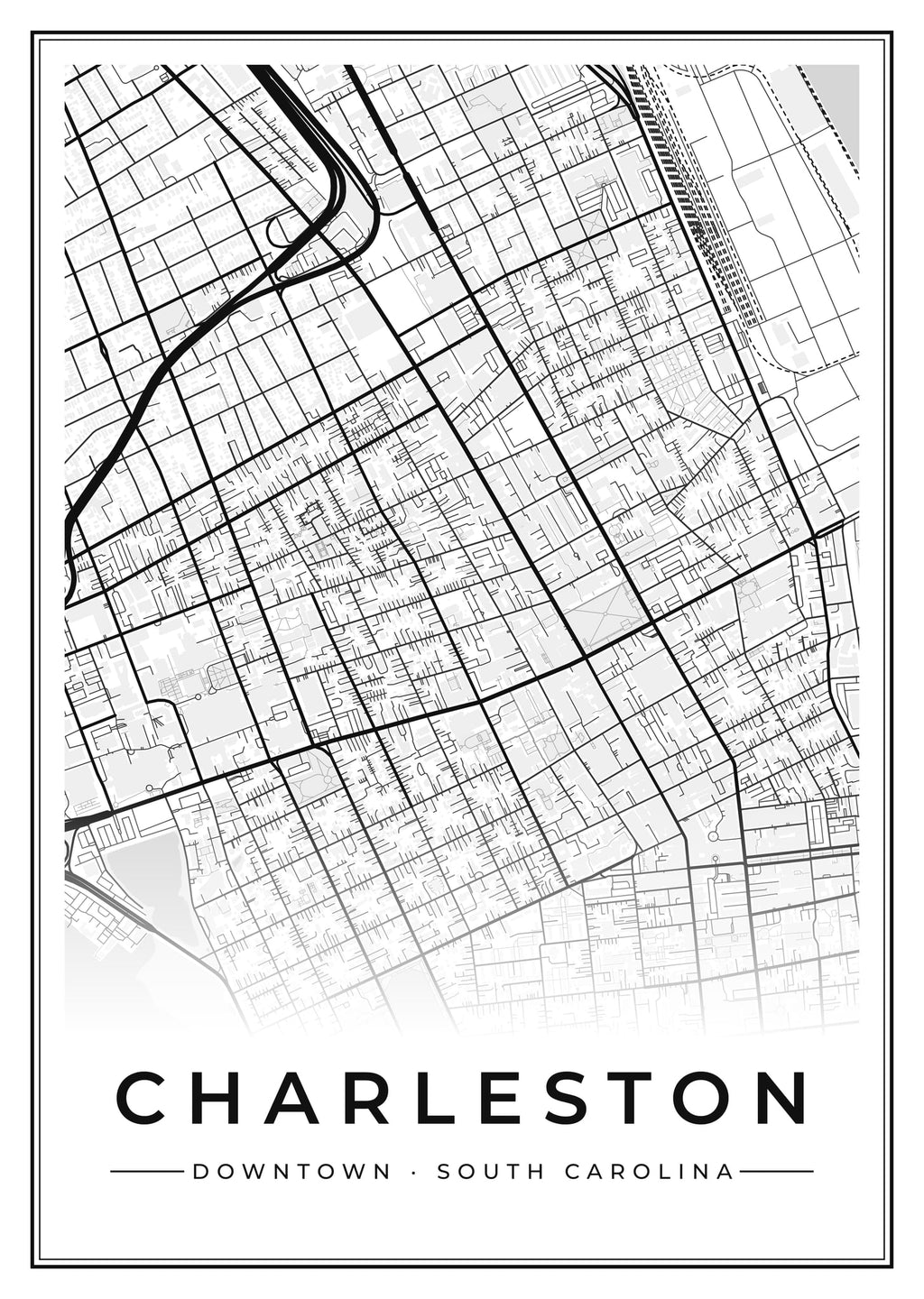 Street map poster of downtown Charleston, South Carolina