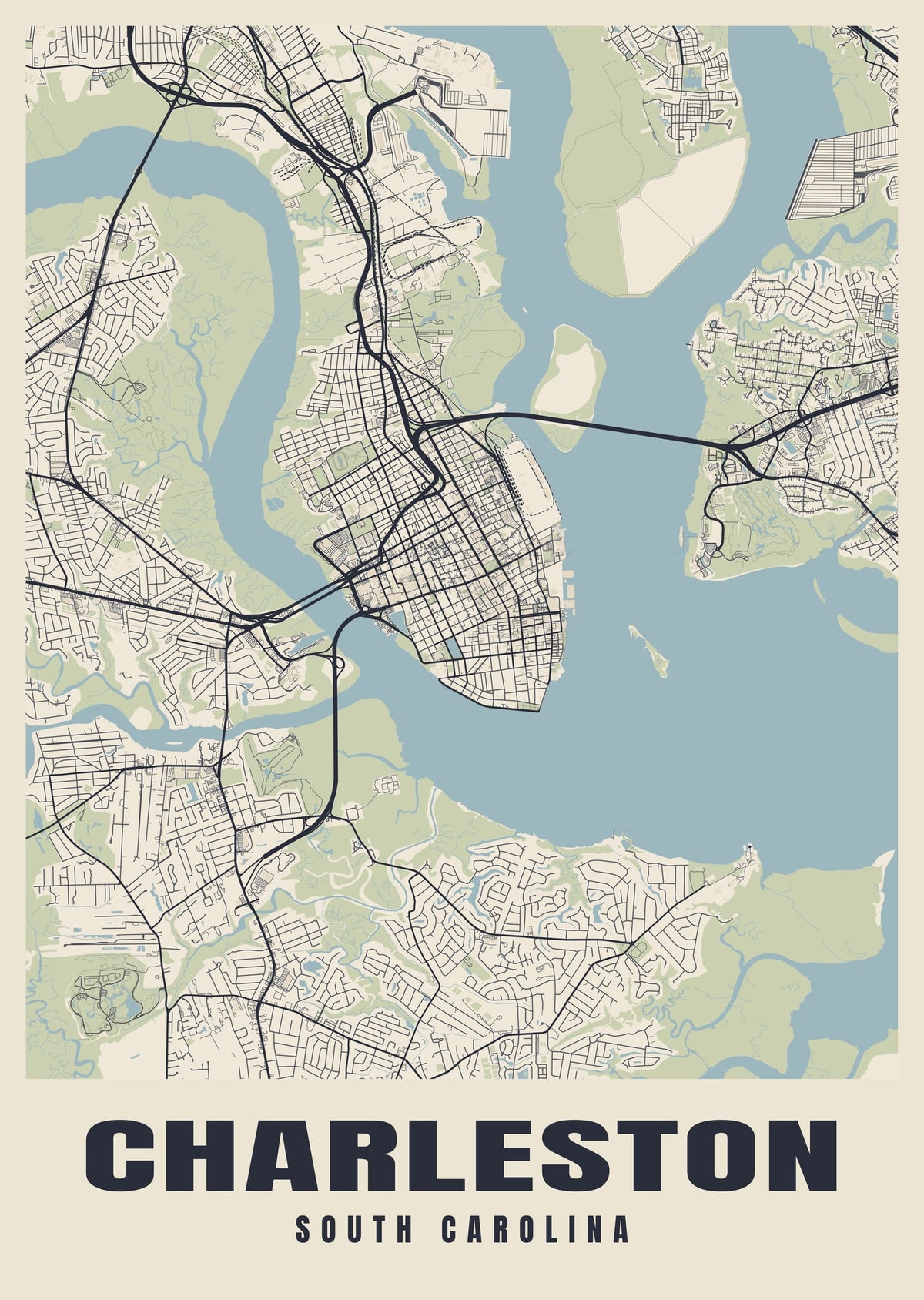 Street map poster of Charleston, South Carolina