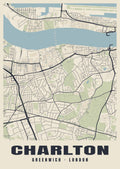 Heritage street map poster of Charlton, Greenwich, London
