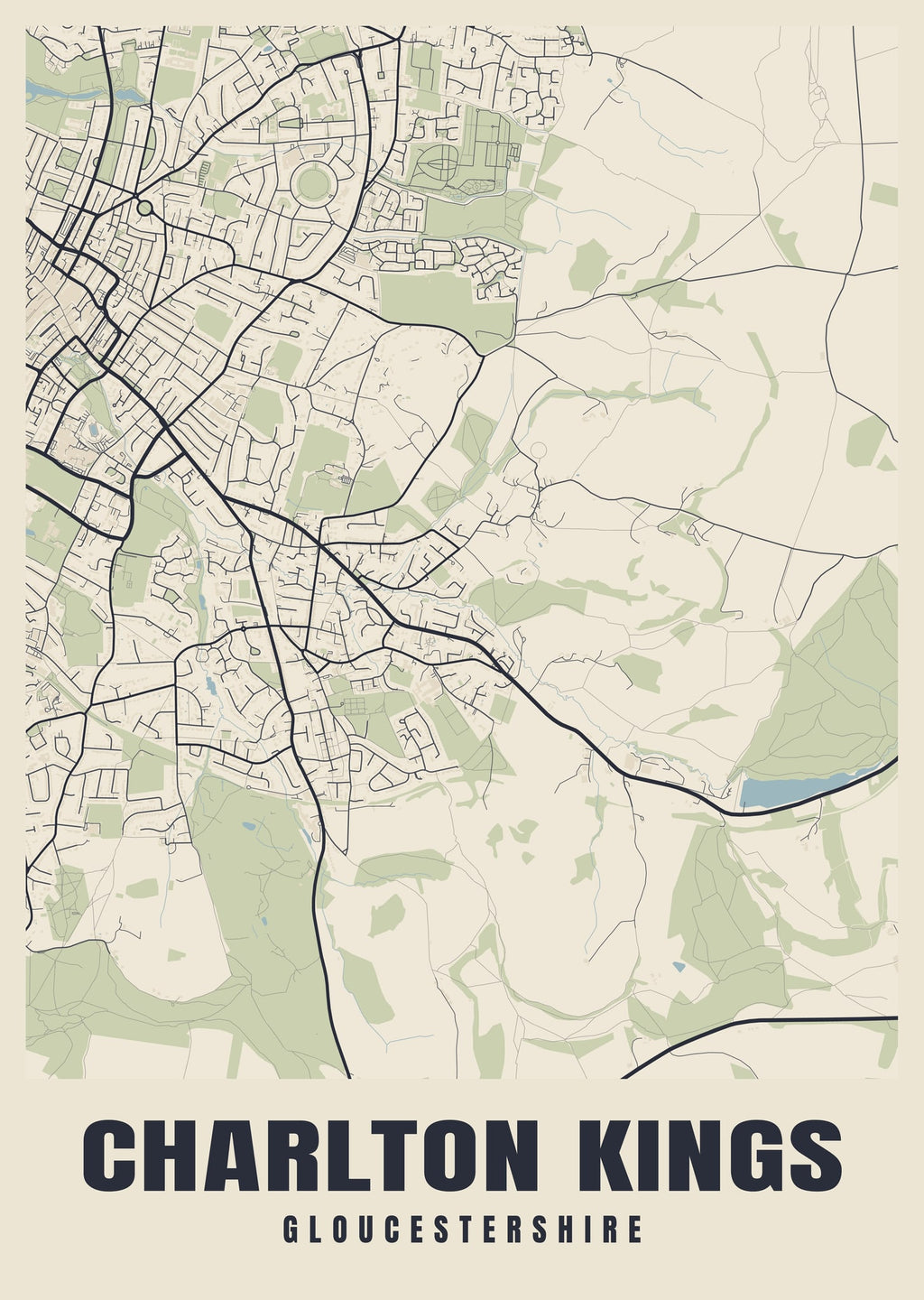 Street map poster of Charlton Kings, Gloucestershire