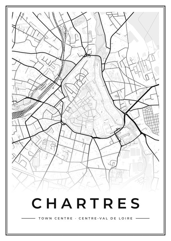 Chartres Town Centre Street Map Poster