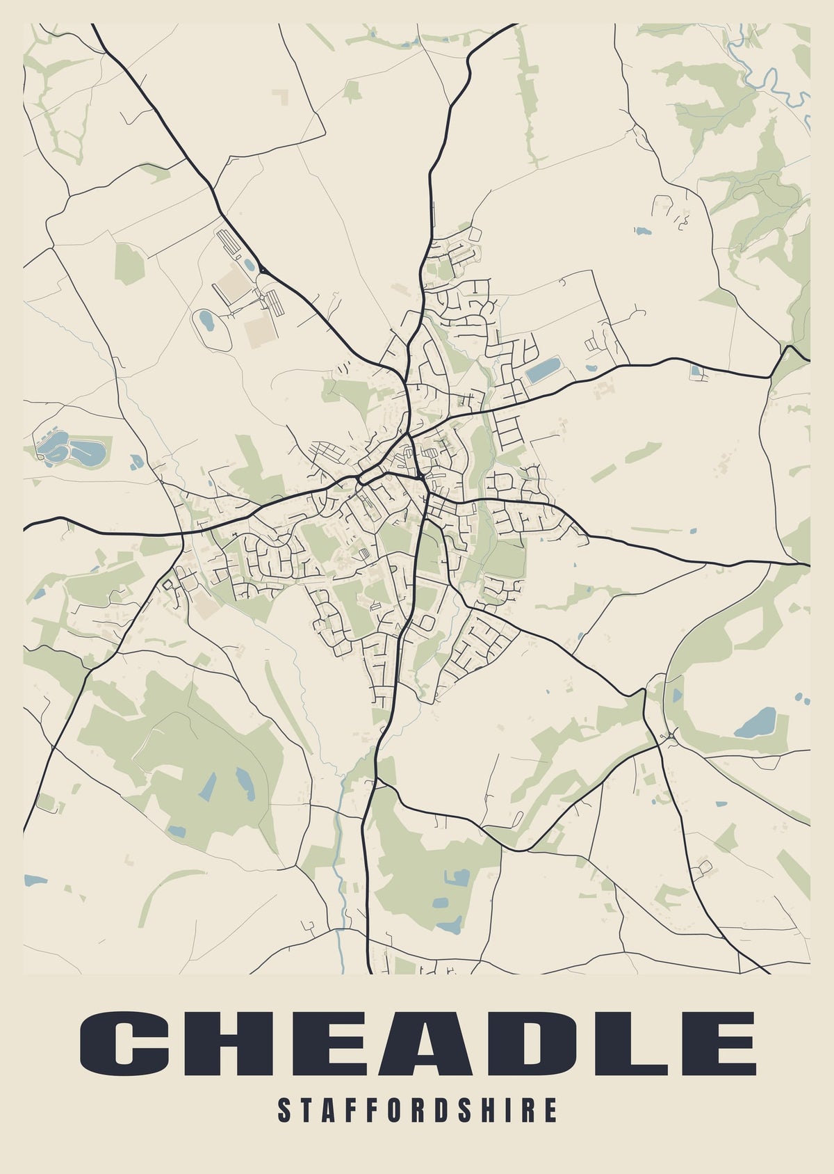 Street map poster of Cheadle, Staffordshire