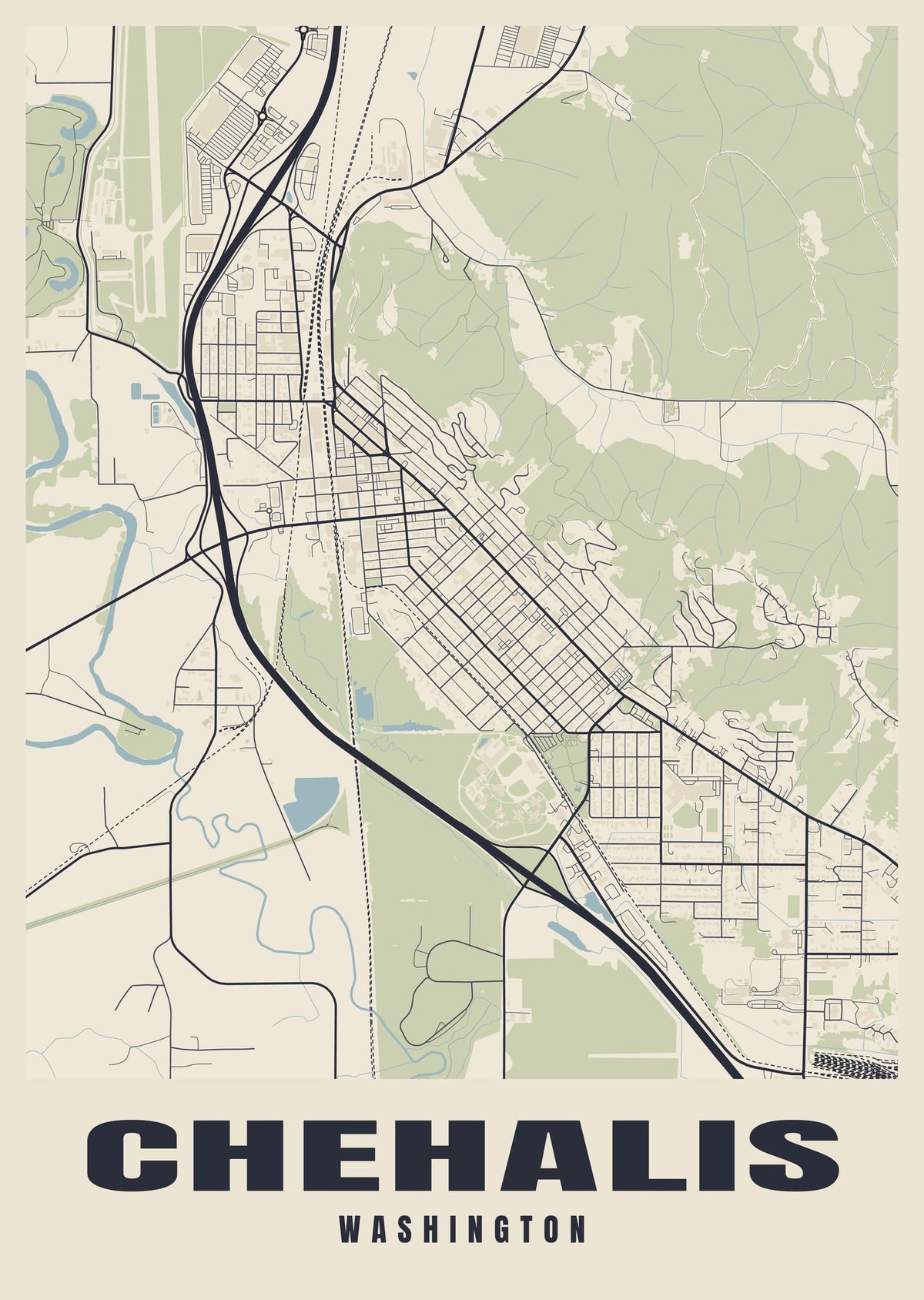 Street map poster of Chehalis, Washington