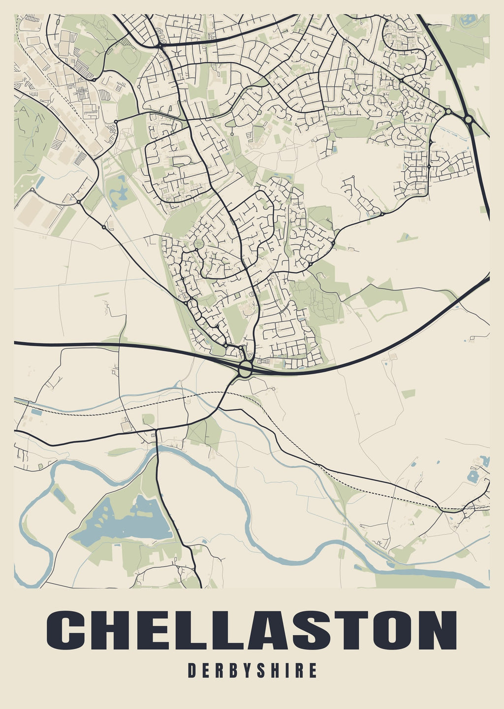 Street map poster of Chellaston, Derbyshire