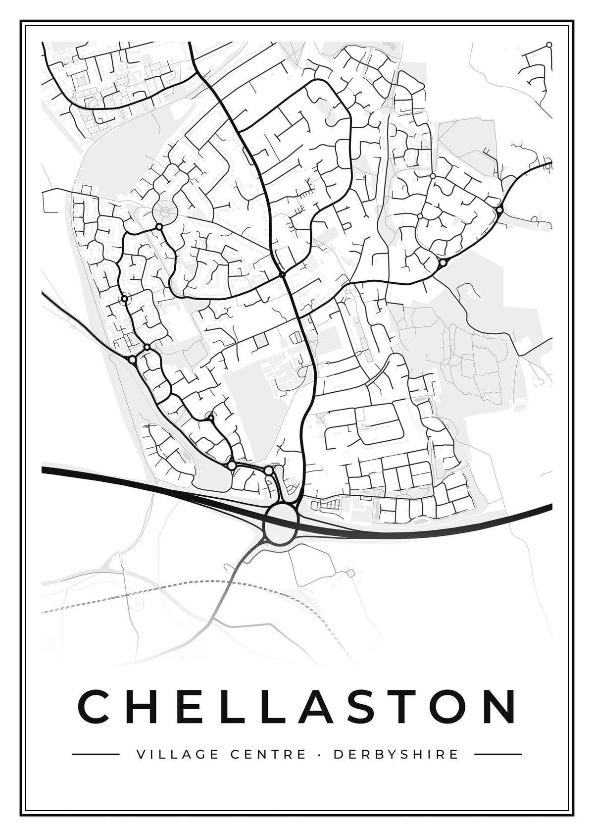 Street map poster of Chellaston village centre, Derbyshire