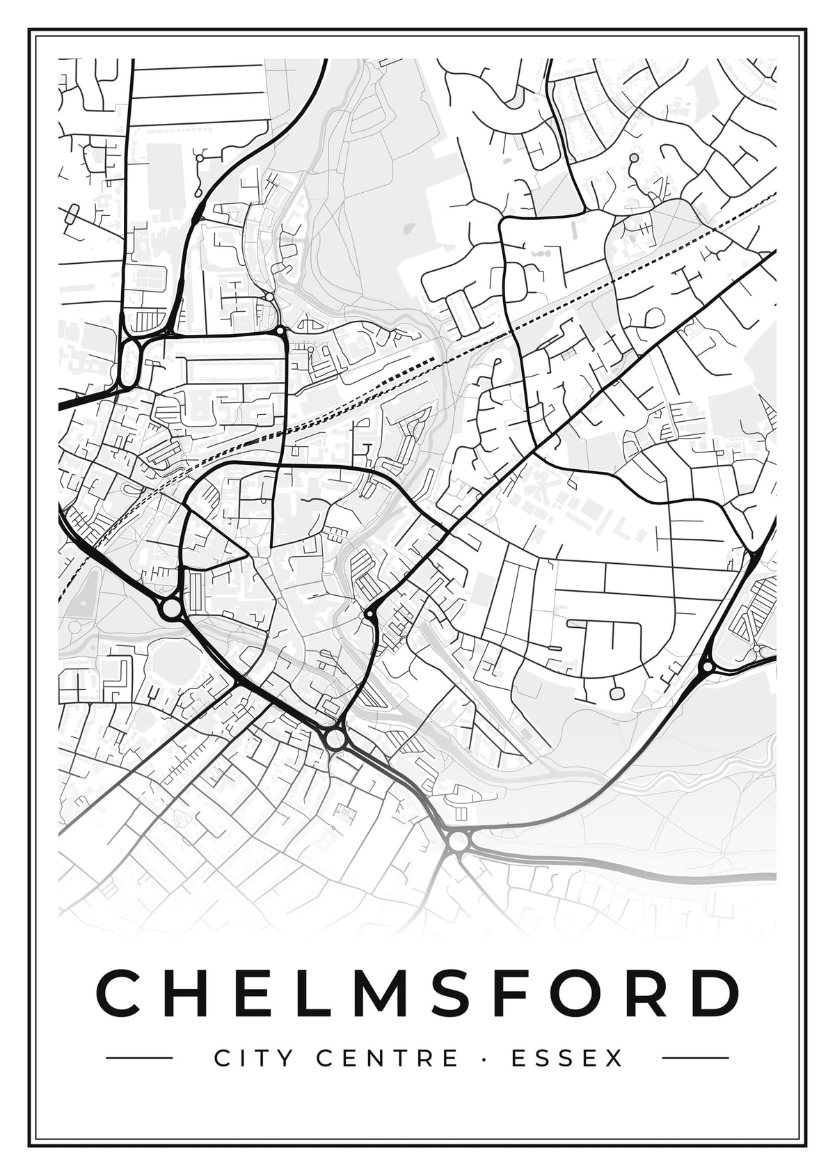 Street map poster of Chelmsford city centre, Essex