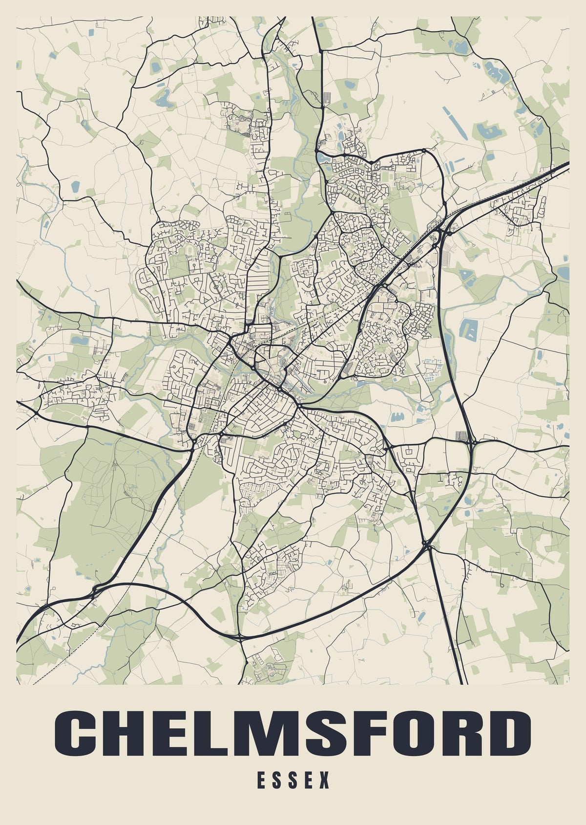 Street map poster of Chelmsford, Essex