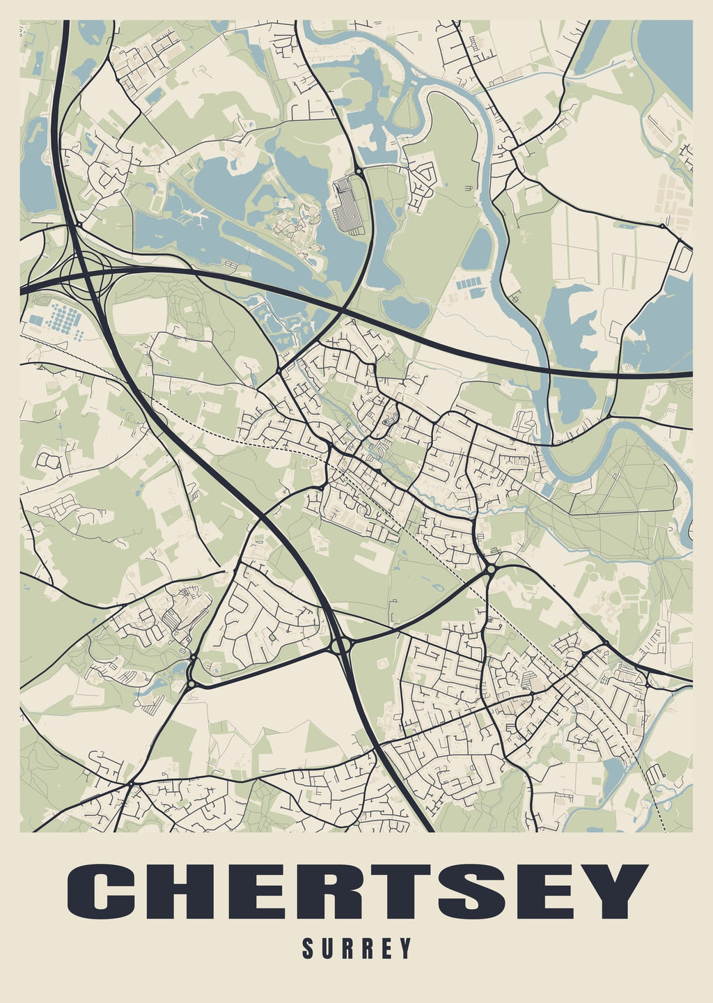 Street map poster of Chertsey, Surrey