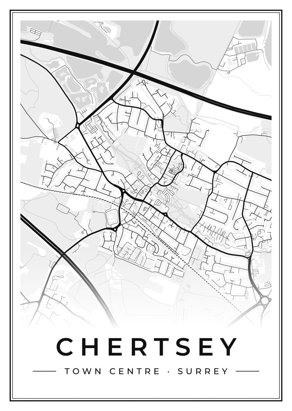 Chertsey Town Centre Street Map Poster