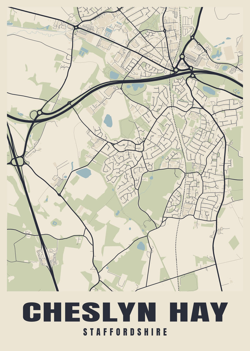 Cheslyn Hay Street Map Poster