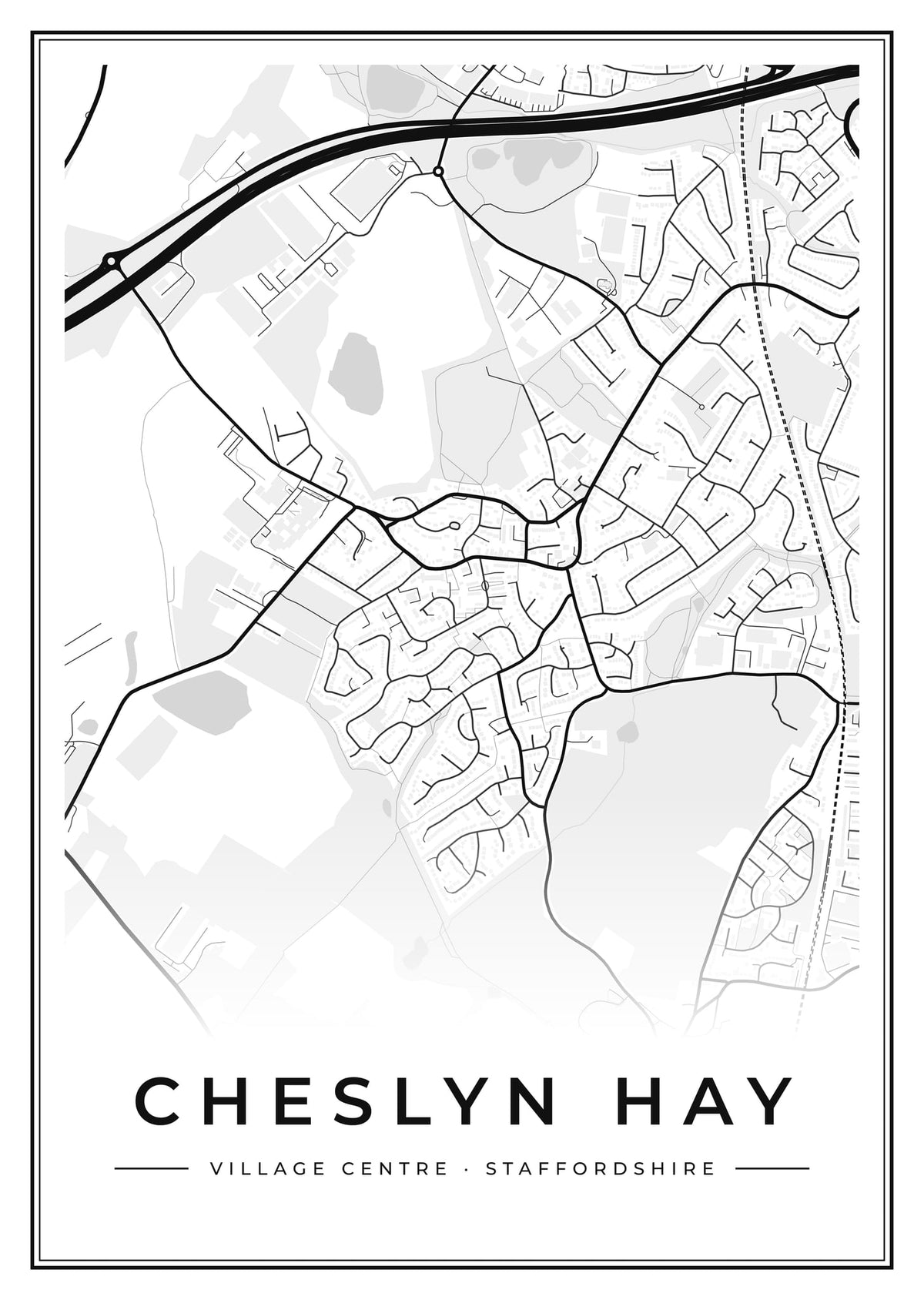 Street map poster of Cheslyn Hay village centre, Staffordshire