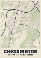 Heritage street map poster of Chessington, Kingston upon Thames, London