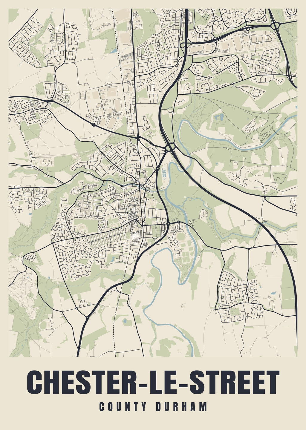 Street map poster of Chester-le-Street, County Durham