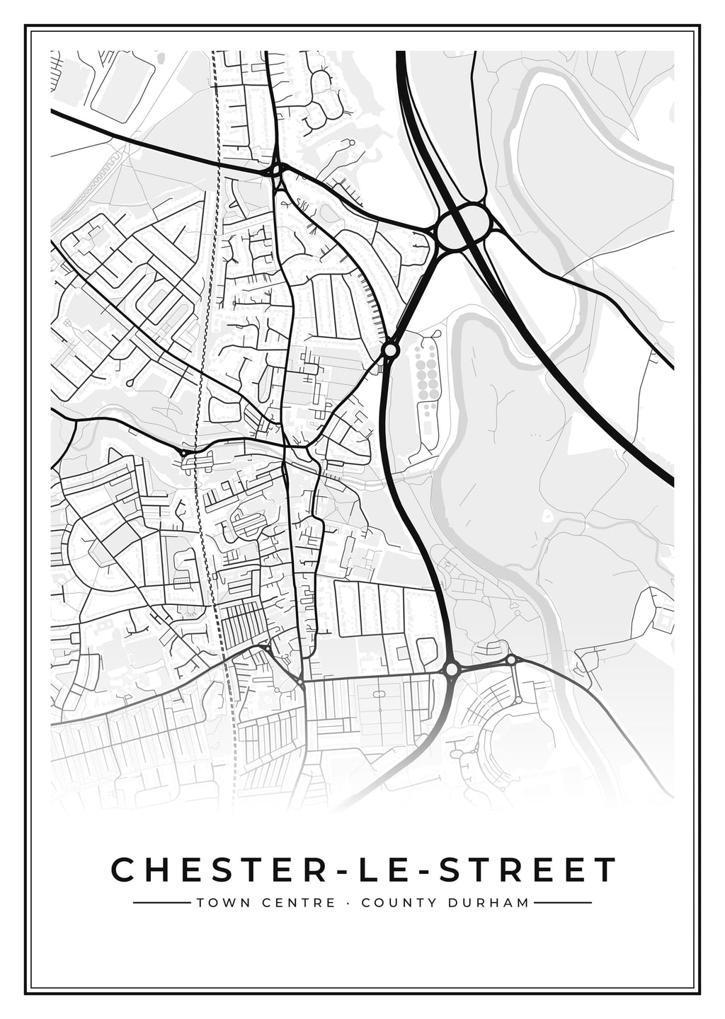 Street map poster of Chester-le-Street town centre, County Durham
