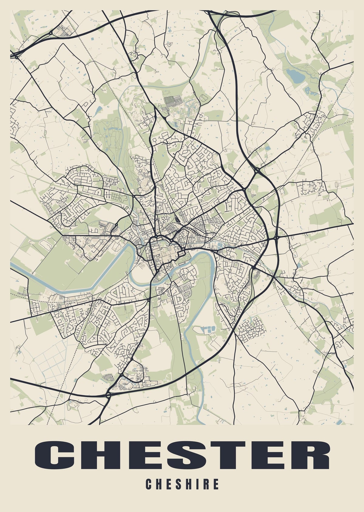 Street map poster of Chester, Cheshire