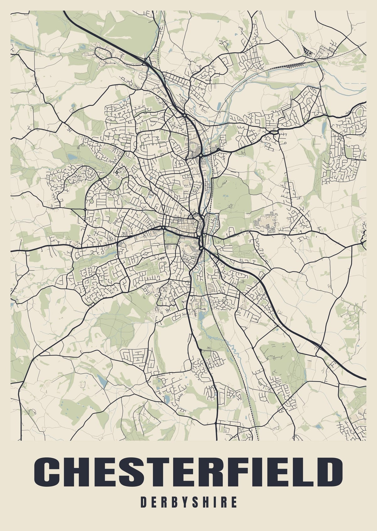 Street map poster of Chesterfield, Derbyshire