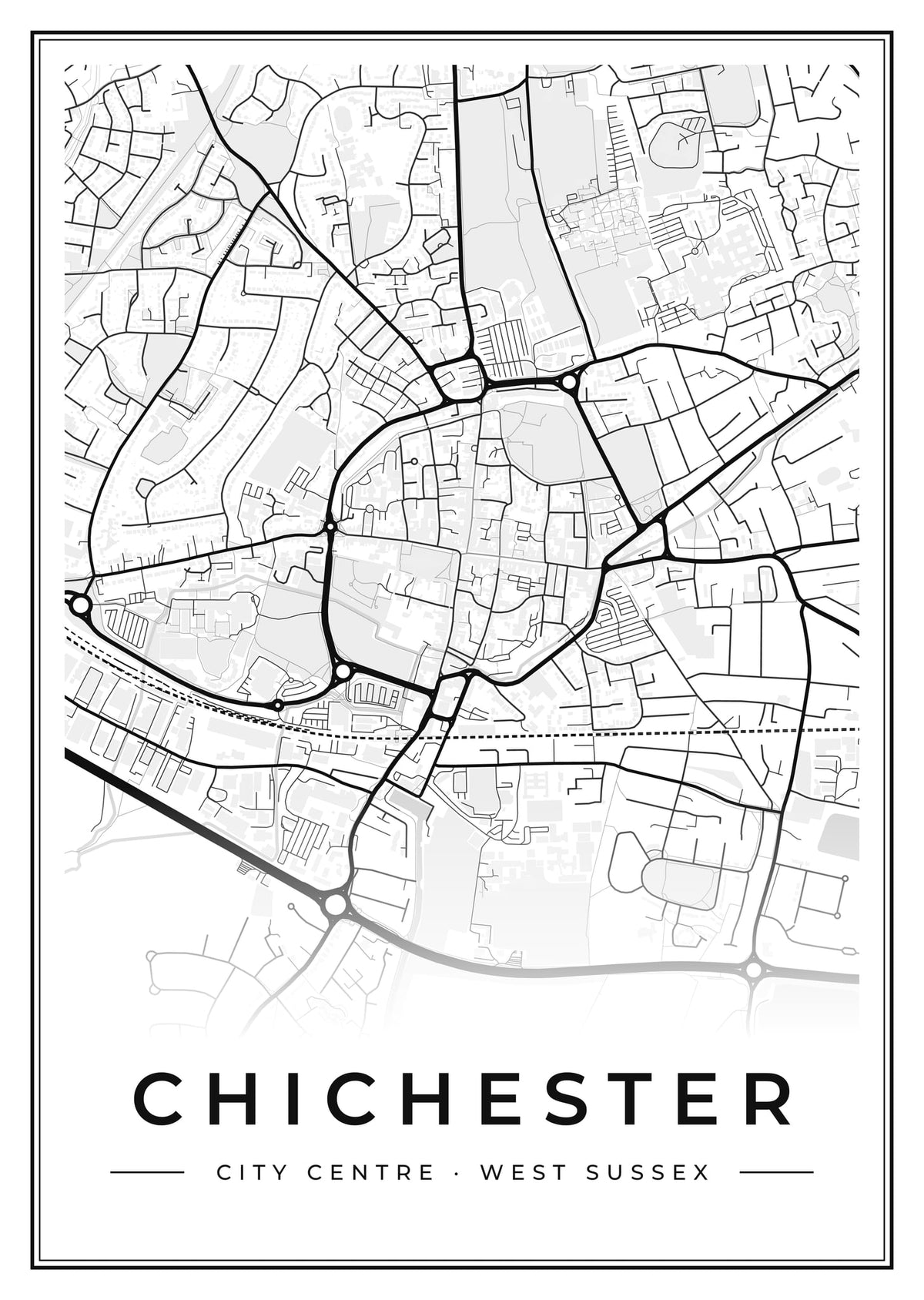Street map poster of Chichester city centre, West Sussex