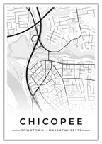 Street map poster of downtown Chicopee, Massachusetts