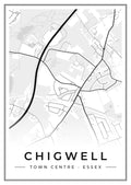 Street map poster of Chigwell town centre, Essex