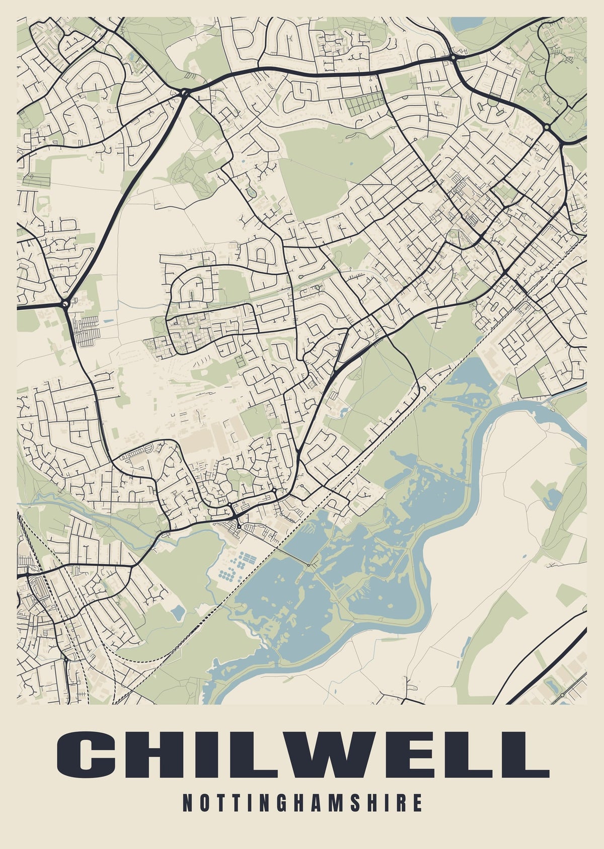 Street map poster of Chilwell, Nottinghamshire