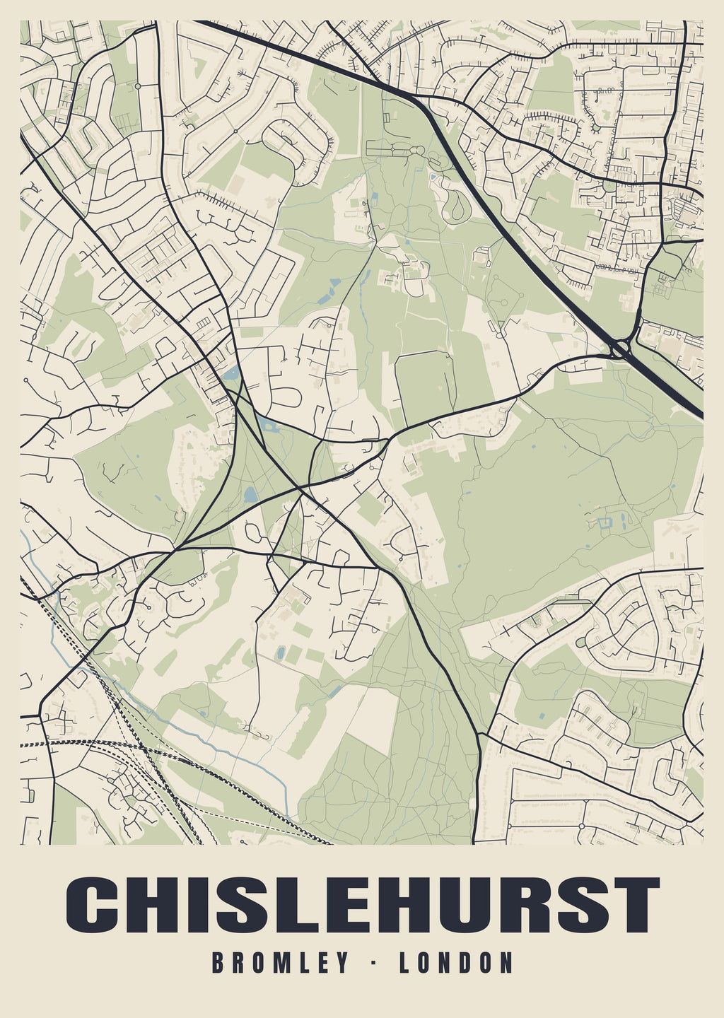 Heritage street map poster of Chislehurst, Bromley, London