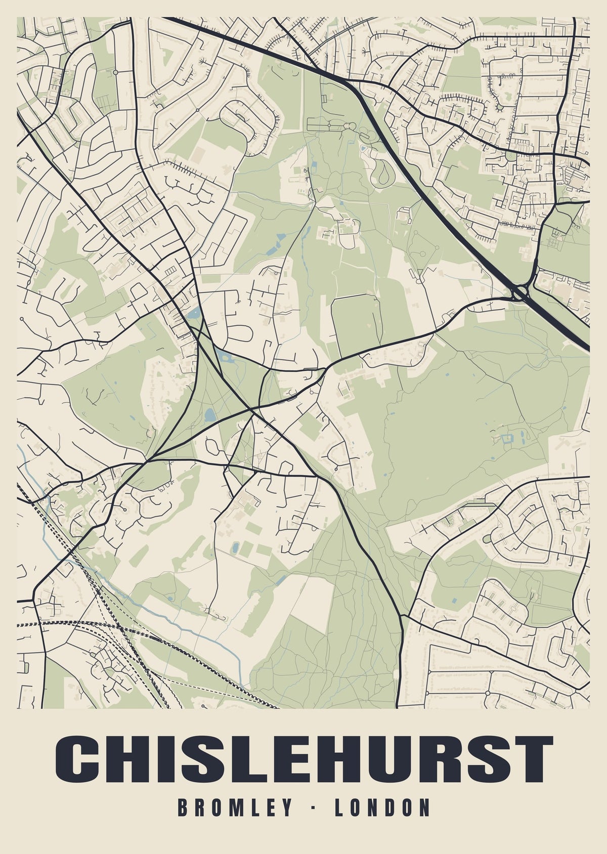 Heritage street map poster of Chislehurst, Bromley, London
